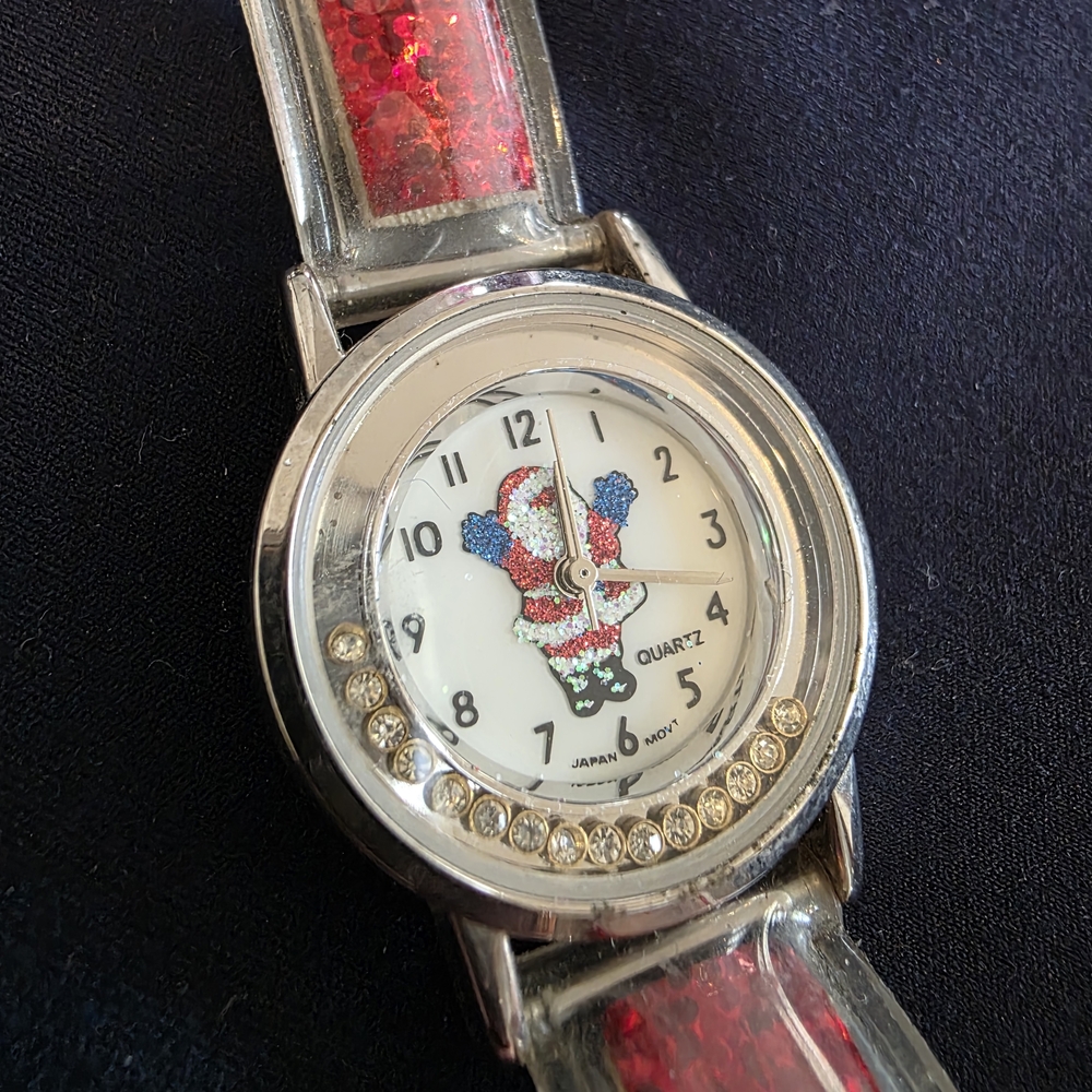 Santa Quartz Watch with Glitter Red Strap